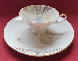 Porcelán kávés teás reggeliző szett hiányos csésze kistányér virág mintával tányér