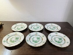 6 Personal Herend green Indian basket pattern cake set