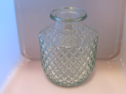 Türkiz kékes üveg váza, dekantáló, ananász mintás