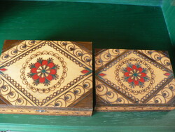 Old retro burnt, painted patterned wooden box, wooden box 2pcs
