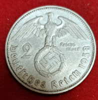 Imperial silver swastika 2 marks 1938. F. (13)