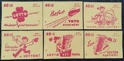 Gy21 / 1957 Totó – Lottó I. gyufacímke 6 db-s teljes sorozat