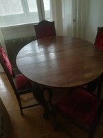 Antik kihúzható ebédlő asztal felújított székekkel vagy anélkül, 6-8 személyes