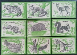 Gy12 / 1959 forest animals match tag full row of 9 pcs