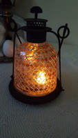 Decorative glass mosaic metal lantern and candle holder