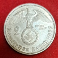 Imperial silver swastika 2 marks 1937. A (553)