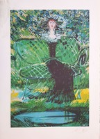 Kass János - Zöld ruhás hölgy 58 x 38 cm nyomat