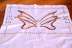 Antique old linen drapery curtain stained glass decorative towel hand embroidered folk butterfly butterfly 75 x43