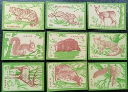 Gy15 / 1959 forest animals match tag full row of 9 pcs