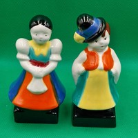 Antique Bodrogkeresztúr folk costume girl and boy ceramic figurines from the 1940s