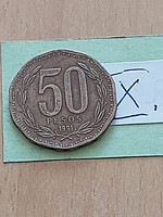 Chile 50 pesos 1991 aluminum bronze, bernardo o'higgins, x
