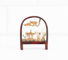 Kézműves kínai parafa tájkép - miniatűr faragás, türelemüveg - darvak pavilon mellett