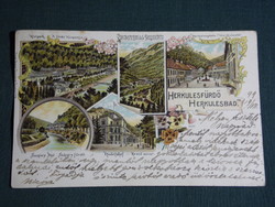 Képeslap,litho,Románia,Herkulesfürdő,Baile Herculane,Szapáry fürdő, Rezső udvar, 1899-