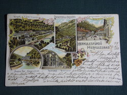 Képeslap,Postcard,Herkulesfürdő, Baile Herculane; Szapáry fürdő, Rezső udvar, litho, 1899