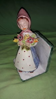 Antique h.Rahmer mária - hoppy style glazed ceramic terracotta bookend 20x 10cm with girl's bouquet
