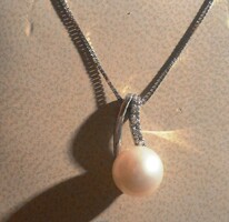 18K white gold Venetian necklace with diamond stones and freshwater pearls