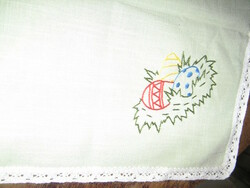 Beautiful hand embroidered Easter tablecloth with lacy edges