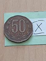 Chile 50 pesos 1981 aluminum bronze, bernardo o'higgins, x