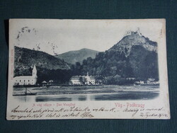 Postcard, Vágváralja valley, Vág-podhrágy, Povazské podhradie, castle, church, wooden float 1899