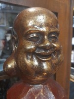 Régi Aranyozott,Festett Buddhista Fa Szobor.26 cm.