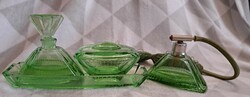 4db-os zöld üveg antik pipere szett (L4586)