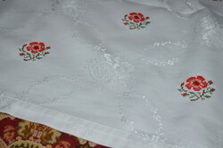 Large damask tablecloth with dried roses