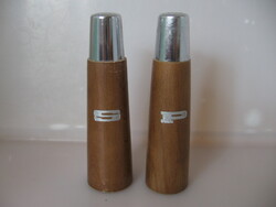 Retro amc wood and chrome salt and pepper shaker, table spice holder