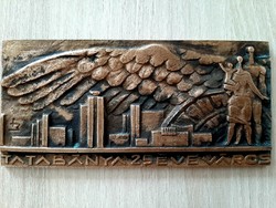 Tatabánya 25 years of the city bronze monument plaque 1972 in its own box
