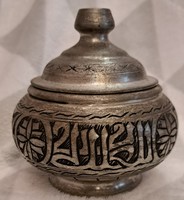 Arab ezüstszínű fém cukortartó, bonbonier (4591)