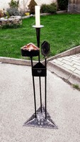Art deco? Iron and copper smoking stand, candle holder, ashtray
