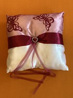 Ring pillow, burgundy, with butterfly organza, rhinestone heart.