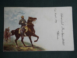 Postcard, artist, litho, Romania, Bucharest museum, cavalry soldier, hussar, 1899