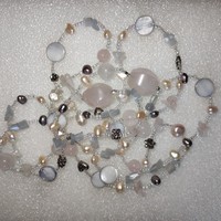 -20% Off discount! Rose quartz cultured pearl shell necklace/belt