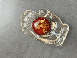 Old cast burgundy pendant with slotted flowers
