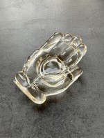 Old cast glass jewelry holder in the shape of a hand, small change holder