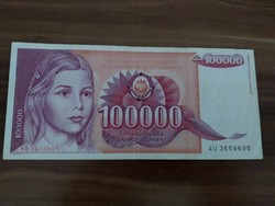 100,000 Dinars, Yugoslavia, 1989
