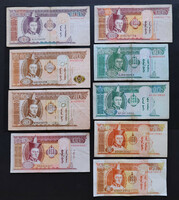 Mongólia 9 db-os bankjegy lot