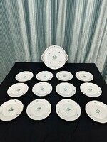 12 Personal Herend green floral cake set 13 pcs
