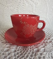 Red coffee cup + saucer