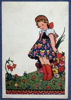 Régi Szilágyi G Ilona  Húsvéti  üdvözlő képeslap - kisleány magyaros ruhában  1936