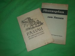 Antique 1940 German-language Passau fold-out 52 x 38 cm map + explanatory travel guide for collectors