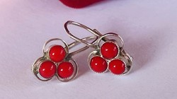 Silver earrings with coral stones