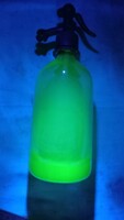 Hollóházi Uranium Glass (!) Soda Bottle, Not Head-Identical, 1/2 Liter