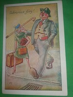 Antik 1920-30. Kaszás Jámbor humoros képeslap :Udvarias férj ! képek szerint Barasits