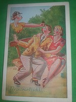 Antique 1920-30. Kaszás pious humorous postcard: make friends according to the confused idyll pictures