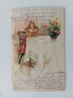 Old postcard litho postcard lady