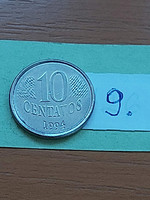 Brazil brasil 10 centavo 1994 stainless steel 9