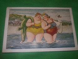 Antik 1920-30. Kaszás Jámbor humoros képeslap :Levegő és zsír tart a víz ....képek szerint Karinger