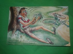 Antique 1920-30. Kaszás pious humorous postcard: I broke the record, I paid for the barasits according to the pictures