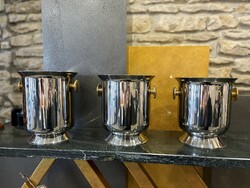 3 Stainless Steel Champagne Ice Buckets with Gold Handles - Vintage Italian Bar Accessories